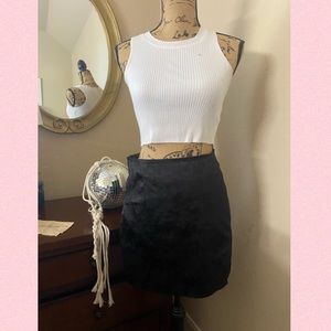 BLACK MINI SKIRT FAUX SATIN W CUT OUT